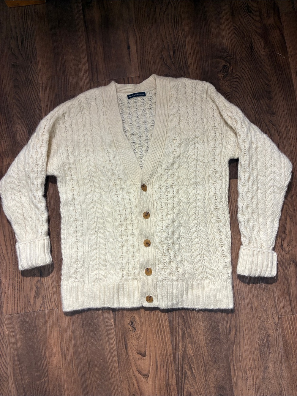 Brandy Melville 90% Wool Heavy Cable Knit Chunky Cardigan Sweater Cream OS